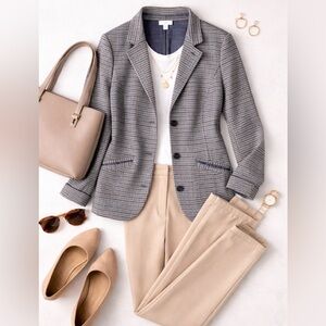 J. Jill Black wearever green blue houndstooth Blazer jacket size medium